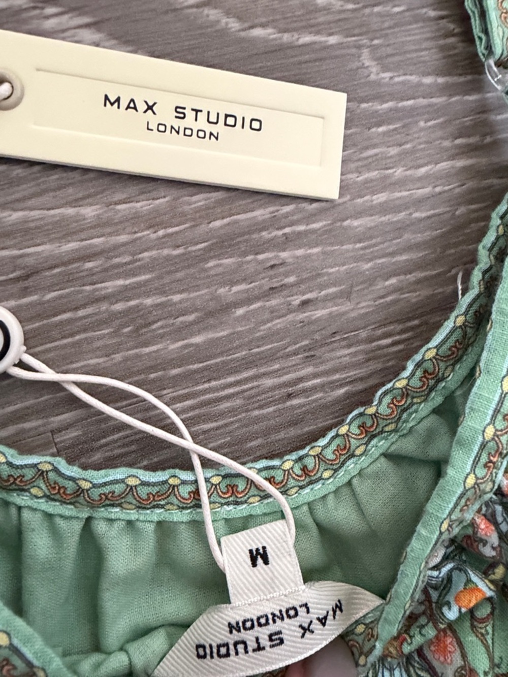 MAX STUDIO | Green Printed Smocked Maxi Dress | Size M - Picture 3 of 6